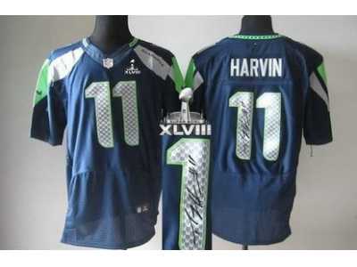 Nike Seattle Seahawks #11 Percy Harvin Steel Blue Team Color Super Bowl XLVIII NFL Elite Autographed Jersey