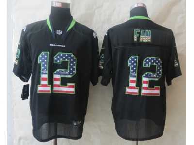 Nike Seattle Seahawks #12 Fan Black Jerseys(USA Flag Fashion Elite)