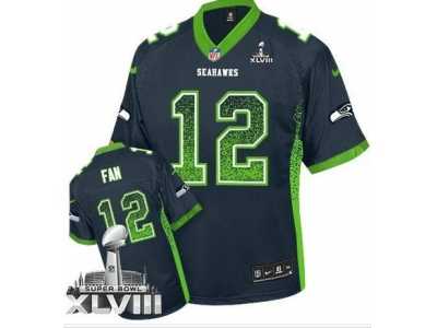 Nike Seattle Seahawks #12 Fan Steel Blue Team Color Super Bowl XLVIII NFL Elite Drift Fashion Jersey