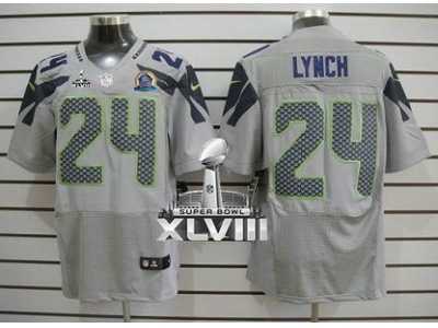 Nike Seattle Seahawks #24 Marshawn Lynch Grey Alternate With Hall of Fame 50th Patch Super Bowl XLVIII NFL Elite Jersey