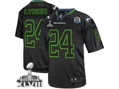 Nike Seattle Seahawks #24 Marshawn Lynch Lights Out Black With Hall of Fame 50th Patch Super Bowl XLVIII NFL Elite Jersey