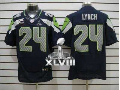 Nike Seattle Seahawks #24 Marshawn Lynch Steel Blue With C Patch Super Bowl XLVIII NFL Elite Jersey
