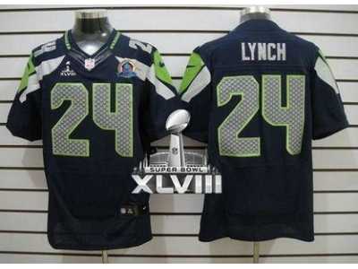 Nike Seattle Seahawks #24 Marshawn Lynch Steel Blue With Hall of Fame 50th Patch Super Bowl XLVIII NFL Elite Jersey