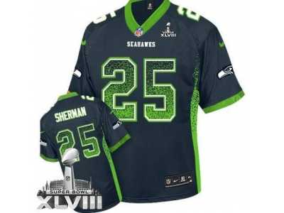Nike Seattle Seahawks #25 Richard Sherman Steel Blue Team Color Super Bowl XLVIII NFL Elite Drift Fashion Jersey
