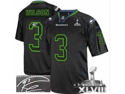 Nike Seattle Seahawks #3 Russell Wilson Lights Out Black Super Bowl XLVIII NFL Elite Autographed Jersey
