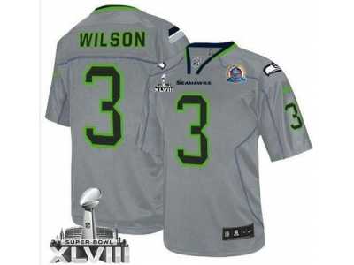 Nike Seattle Seahawks #3 Russell Wilson Lights Out Grey With Hall of Fame 50th Patch Super Bowl XLVIII NFL Elite Jersey