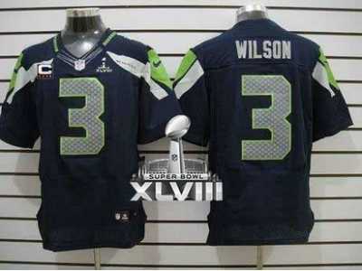 Nike Seattle Seahawks #3 Russell Wilson Steel Blue Team Color With C Patch Super Bowl XLVIII NFL Elite Jersey