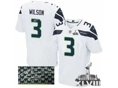 Nike Seattle Seahawks #3 Russell Wilson White Super Bowl XLVIII NFL Elite Autographed Jersey