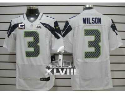Nike Seattle Seahawks #3 Russell Wilson White With C Patch Super Bowl XLVIII NFL Elite Jersey