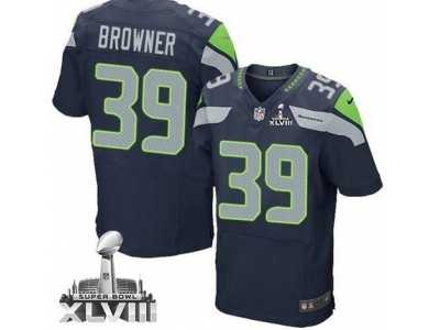 Nike Seattle Seahawks #39 Brandon Browner Steel Blue Super Bowl XLVIII NFL Elite Jersey