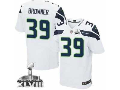 Nike Seattle Seahawks #39 Brandon Browner White Super Bowl XLVIII NFL Elite Jersey
