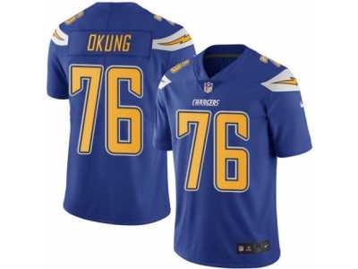 Men's Nike Los Angeles Chargers #76 Russell Okung Elite Electric Blue Rush NFL Jersey