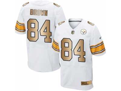 Nike Pittsburgh Steelers #84 Antonio Brown White Men's Stitched NFL Elite Gold Jersey