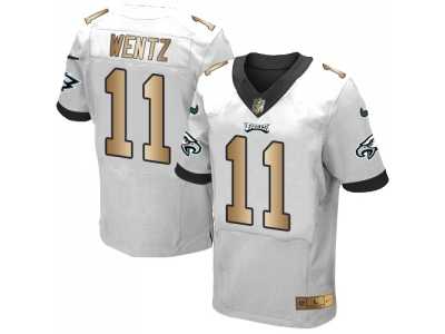 Nike Philadelphia Eagles #11 Carson Wentz White Men's Stitched NFL New Elite Gold Jersey