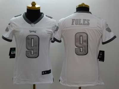 Women Nike Philadelphia Eagles #9 Nick Foles Platinum White Jerseys