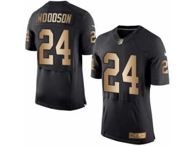 Men's Nike Oakland Raiders #24 Charles Woodson Elite Black Gold Team Color NFL Jersey
