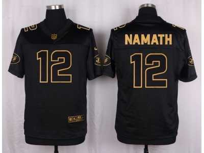 Nike New York Jets #12 Joe Namath Black Pro Line Gold Collection Jersey(Elite)