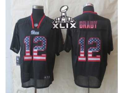 2015 Super Bowl XLIX Nike New England Patriots #12 Brady Black Jerseys(Elite USA Flag Fashion)