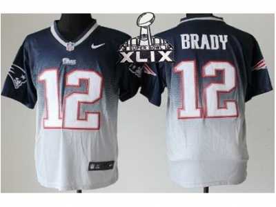 2015 Super Bowl XLIX Nike New England Patriots #12 Tom Brady Grey Blue jerseys(Drift Fashion II Elite)