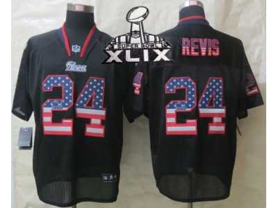 2015 Super Bowl XLIX Nike New England Patriots #24 Revis Black Jerseys(USA Flag Fashion Elite)