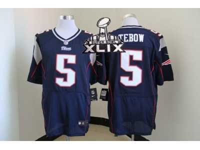 2015 Super Bowl XLIX Nike New England Patriots #5 Tebow blue jerseys[Elite]