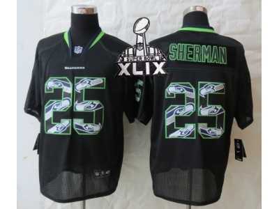 2015 Super Bowl XLIX Nike Seattle Seahawks #25 Sherman Black Jerseys(Lights Out titched Elite)