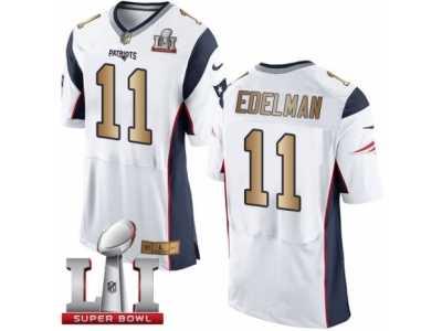 Men's Nike New England Patriots #11 Julian Edelman Elite White Gold Super Bowl LI 51 NFL Jersey