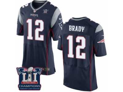 Men's Nike New England Patriots #12 Tom Brady Elite Navy Blue Team Color Super Bowl LI Champions NFL Jersey