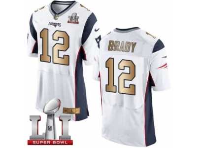 Men's Nike New England Patriots #12 Tom Brady Elite White Gold Super Bowl LI 51 NFL Jersey