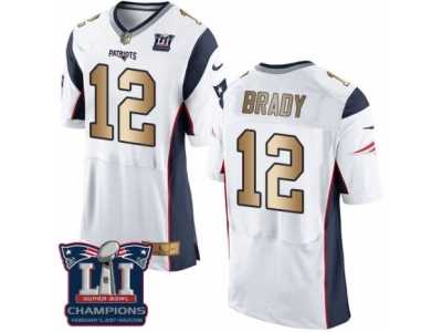 Men's Nike New England Patriots #12 Tom Brady Elite White Gold Super Bowl LI Champions NFL Jersey