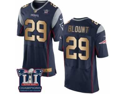 Men's Nike New England Patriots #29 LeGarrette Blount Elite Navy Gold Team Color Super Bowl LI Champions NFL Jersey