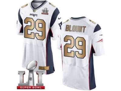 Men's Nike New England Patriots #29 LeGarrette Blount Elite White Gold Super Bowl LI 51 NFL Jersey