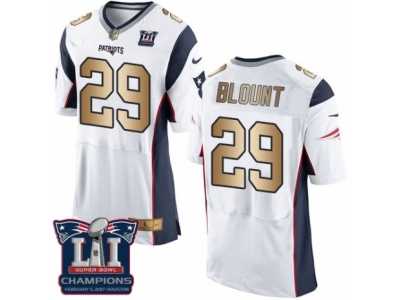 Men's Nike New England Patriots #29 LeGarrette Blount Elite White Gold Super Bowl LI Champions NFL Jersey