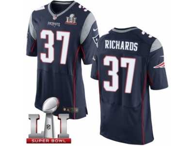 Men's Nike New England Patriots #37 Jordan Richards Elite Navy Blue Team Color Super Bowl LI 51 NFL Jersey