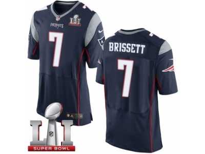 Men's Nike New England Patriots #7 Jacoby Brissett Elite Navy Blue Team Color Super Bowl LI 51 NFL Jersey