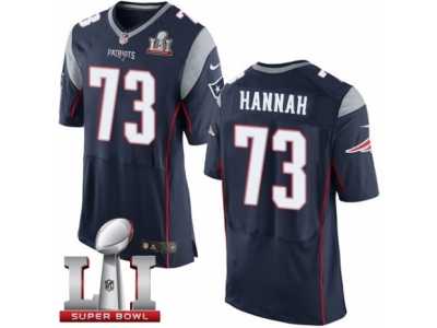 Men's Nike New England Patriots #73 John Hannah Elite Navy Blue Team Color Super Bowl LI 51 NFL Jersey