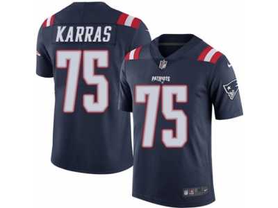 Men's Nike New England Patriots #75 Ted Karras Elite Navy Blue Rush NFL Jersey