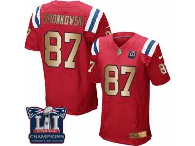 Men's Nike New England Patriots #87 Rob Gronkowski Elite Red Gold Alternate Super Bowl LI Champions NFL Jersey