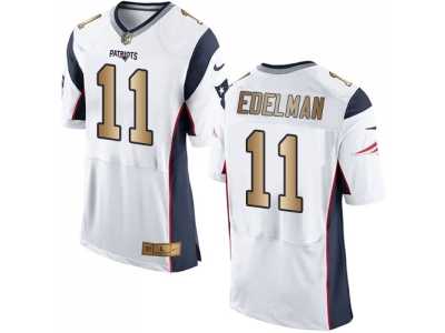 Nike New England Patriots #11 Julian Edelman White Men\'s Stitched NFL New Elite Gold Jersey