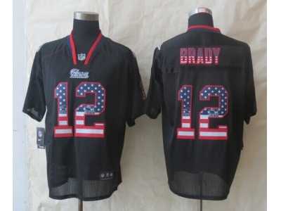 Nike New England Patriots #12 Brady Black Jerseys(Elite USA Flag Fashion)