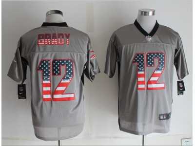 Nike New England Patriots #12 Brady Grey Jerseys(USA Flag Fashion Shadow Elite)
