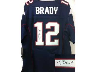 Nike New England Patriots #12 Tom Brady Blue Jerseys(Signed Elite)