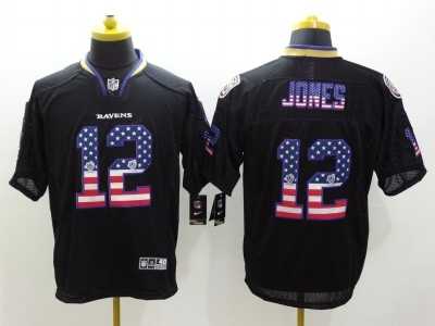 Nike baltimore ravens #12 jones Black Jerseys(USA Flag Fashion Elite)