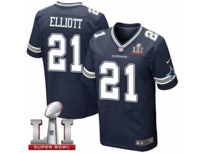 Men's Nike Dallas Cowboys #21 Ezekiel Elliott Elite Navy Blue Team Color Super Bowl LI NFL Jersey