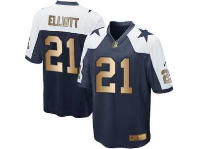 Men's Nike Dallas Cowboys #21 Ezekiel Elliott Navy Gold Throwback Alternate NFL Jersey