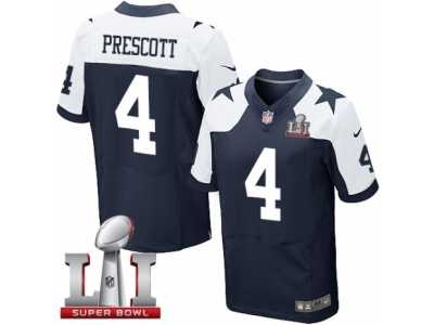 Men's Nike Dallas Cowboys #4 Dak Prescott Elite Navy Blue Throwback Alternate Super Bowl LI NFL Jersey