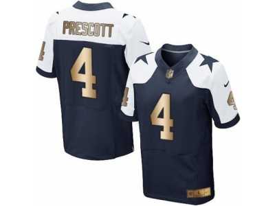 Men's Nike Dallas Cowboys #4 Dak Prescott Navy Gold Throwback Alternate NFL Jersey