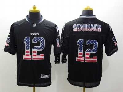 Nike Dallas Cowboys #12 Roger Staubach Black Jerseys(USA Flag Fashion Elite)