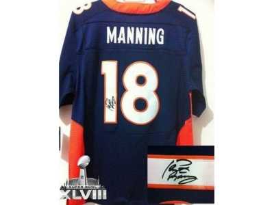 Nike Denver Broncos #18 Peyton Manning Navy Blue Alternate Super Bowl XLVIII NFL Elite Autographed Jersey