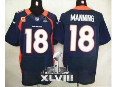 Nike Denver Broncos #18 Peyton Manning Navy Blue With C Patch Super Bowl XLVIII NFL Elite Jersey